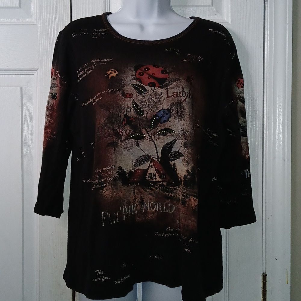 Christopher & Banks ladybug print top Sz L NWOT
